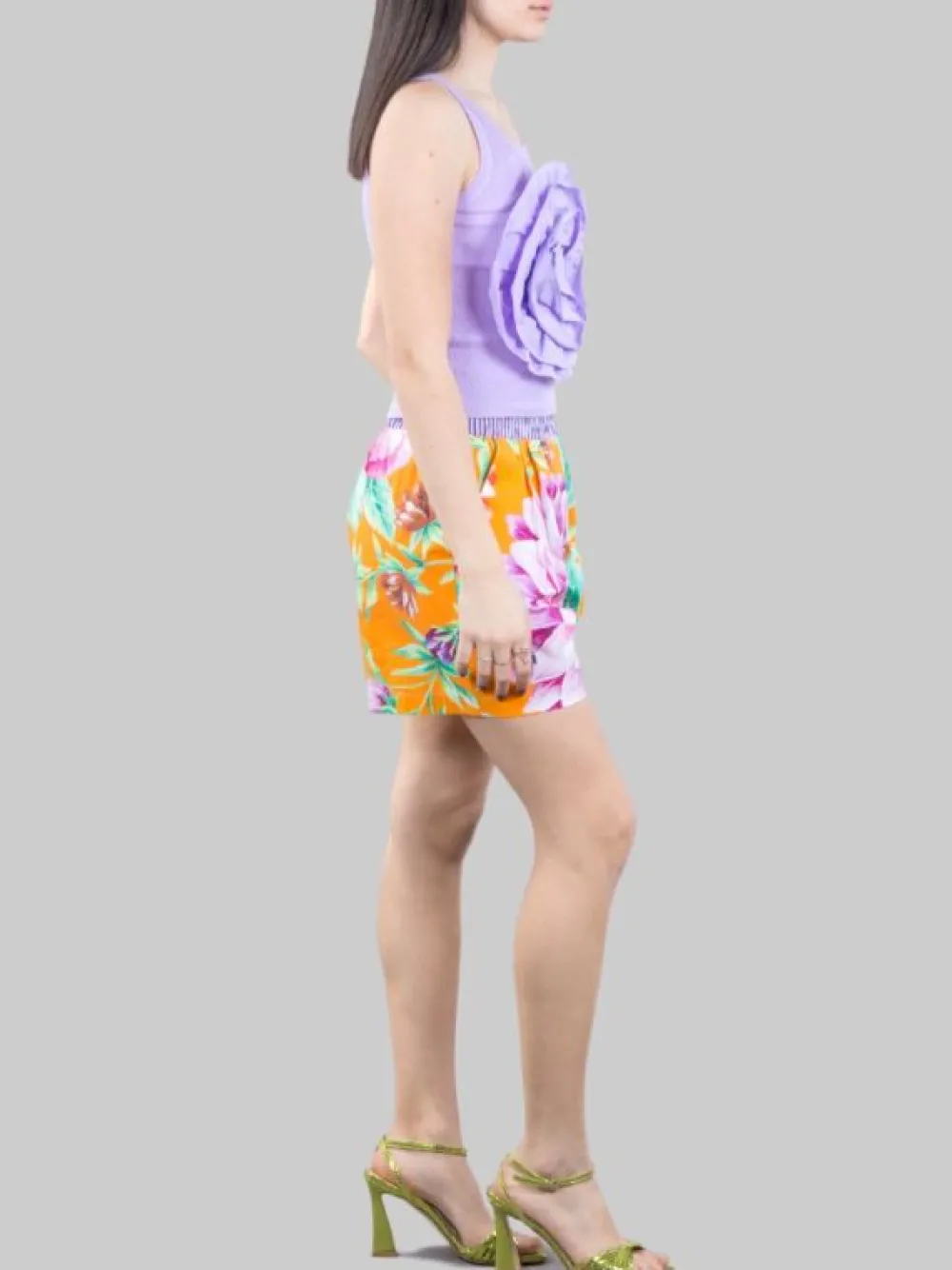 SHORTS IN COTONE A RIGHE E FIORI CON ELASTICO IN VITA | GINA GORGEOUS New