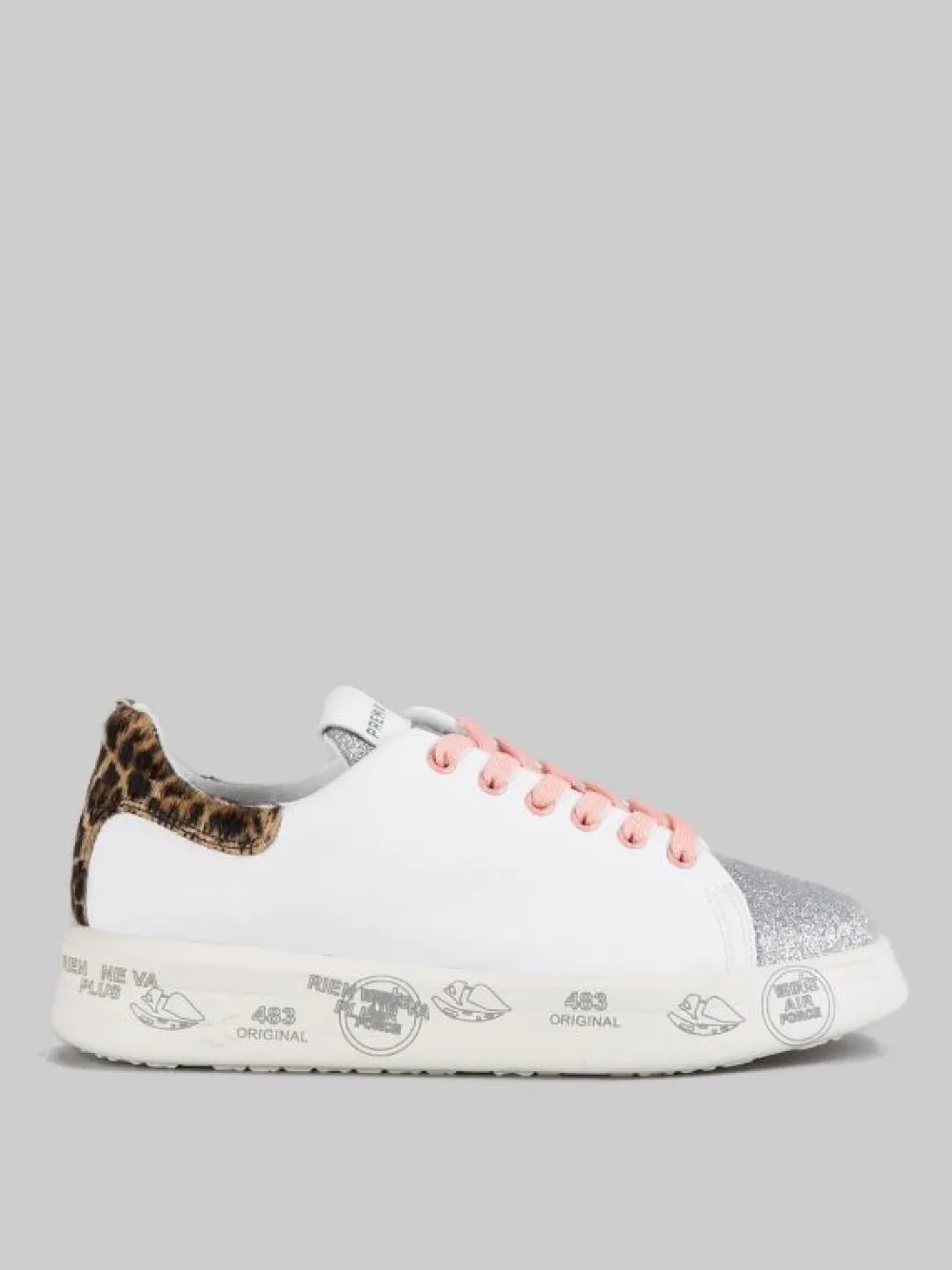SNEAKER BELLE IN PELLE BIANCA CON DETTAGLI IN GLITTER E CAVALLINO ANIMALIER | PREMIATA Hot