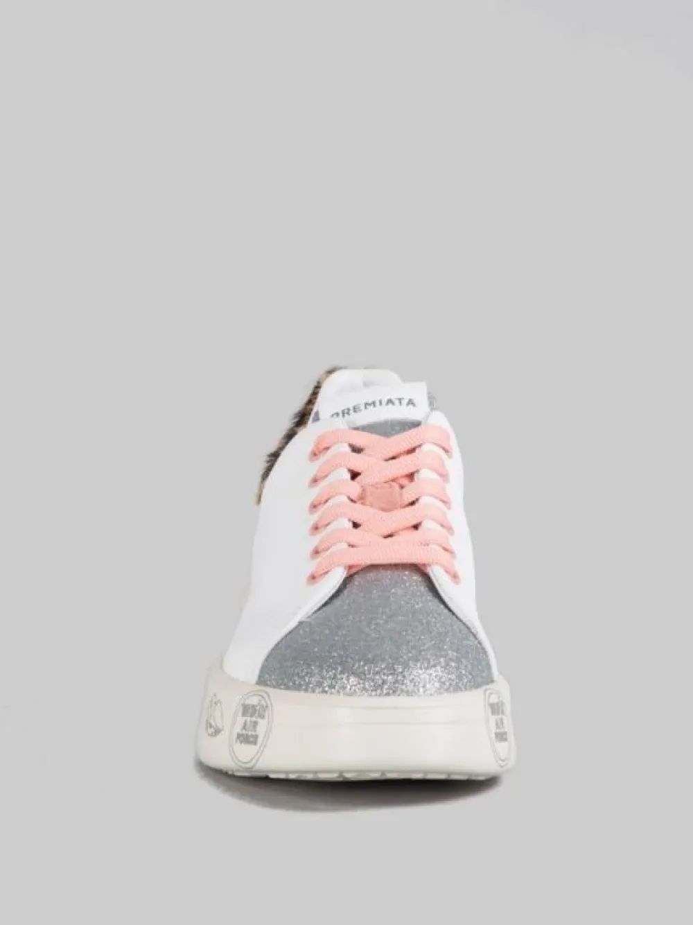 SNEAKER BELLE IN PELLE BIANCA CON DETTAGLI IN GLITTER E CAVALLINO ANIMALIER | PREMIATA Hot