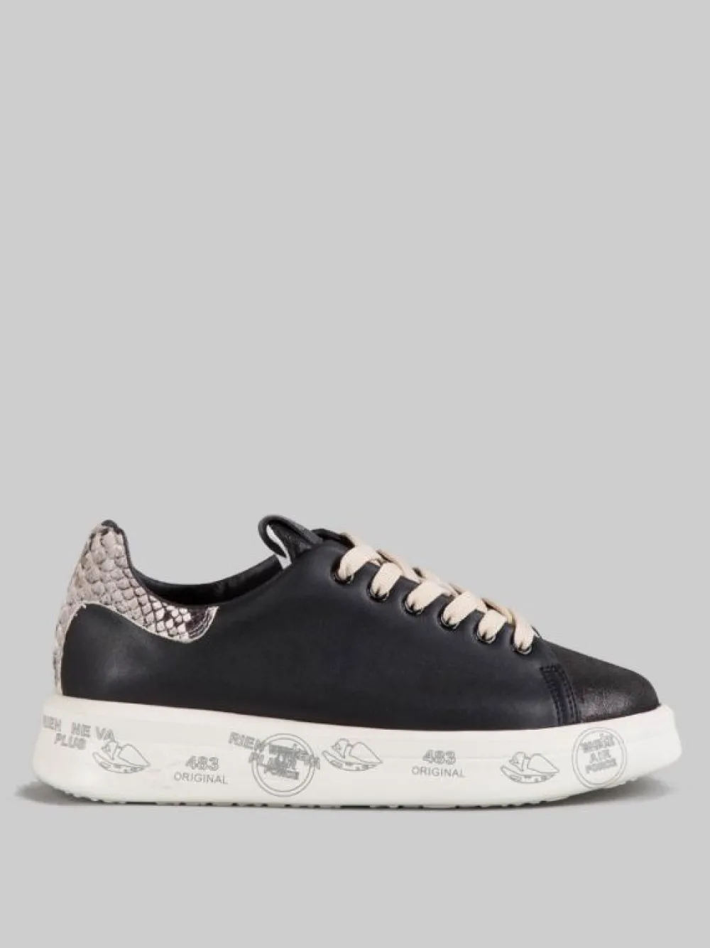 SNEAKER BELLE IN PELLE LISCIA NERA CON SPOILER EFFETTO SNAKE | PREMIATA New