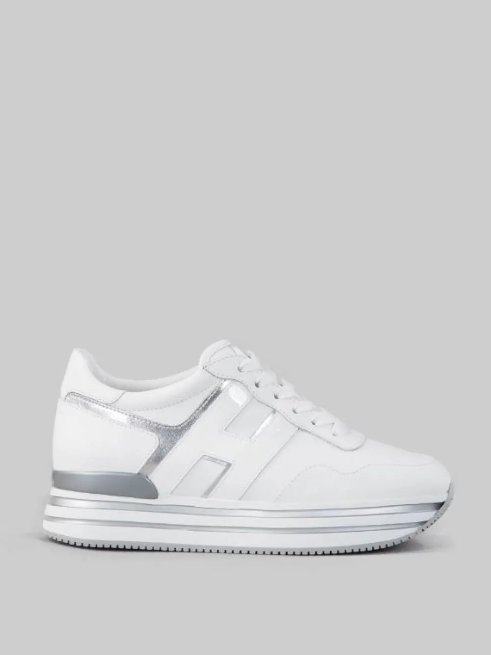 SNEAKER MIDI H222 IN PELLE BIANCA CON DETTAGLI ARGENTO | HOGAN Discount
