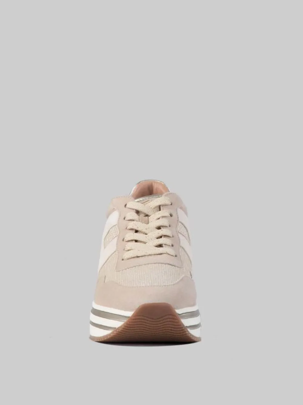 SNEAKER MIDI H222 IN PELLE SCAMOSCIATA BEIGE, ROSA E CON TELA TECNICA MISTO LUREX | HOGAN Best