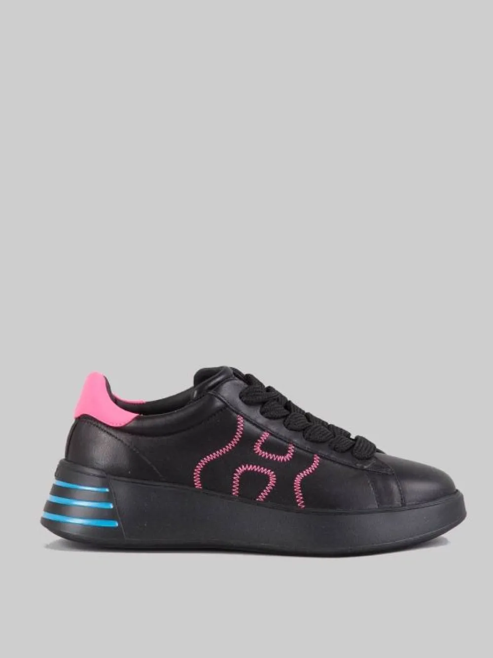 SNEAKER REBEL IN PELLE LISCIA NERA CON DETTAGLI FUXIA E AZZURRO | HOGAN Sale