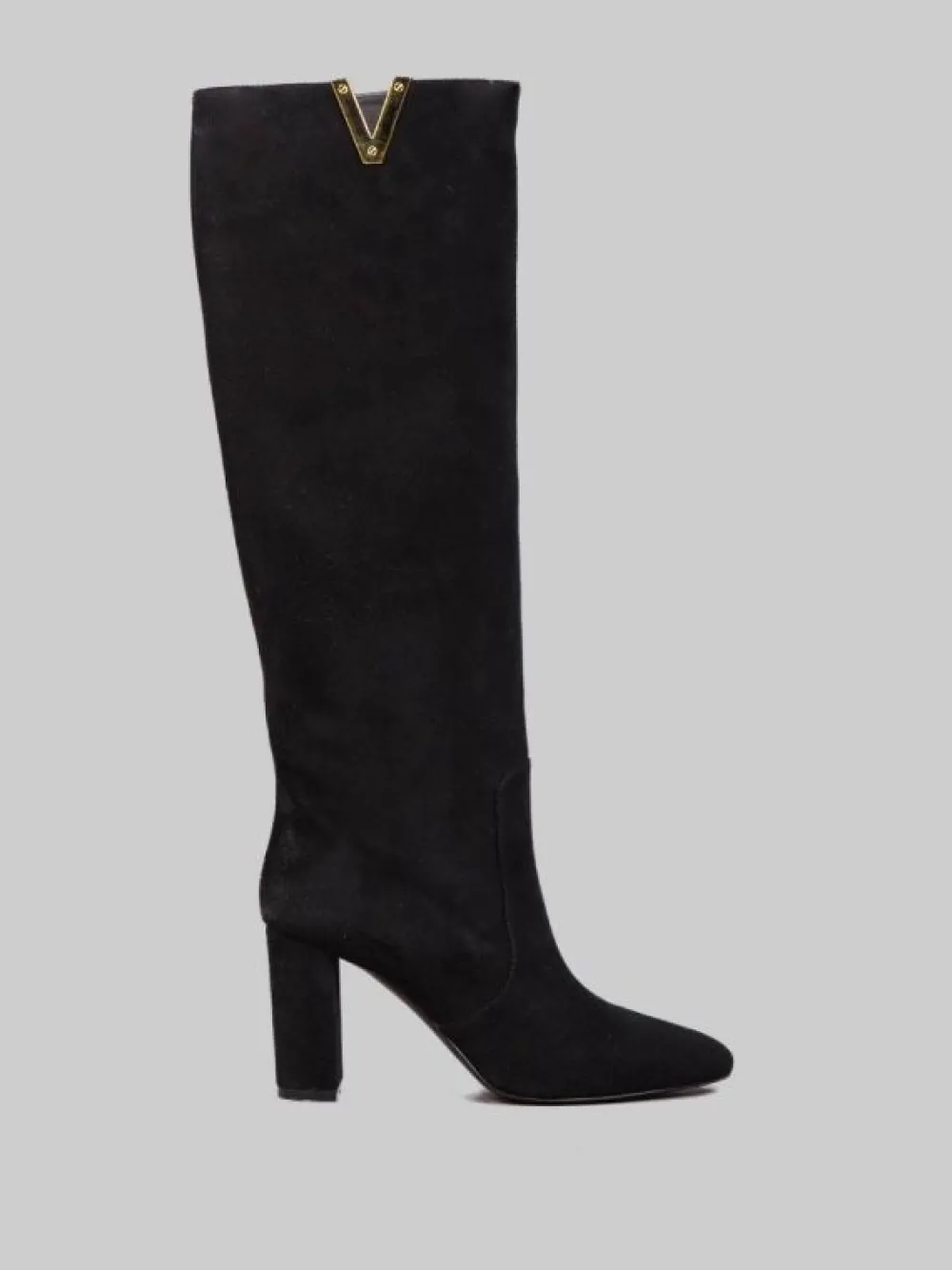 STIVALI NERI IN PELLE SCAMOSCIATA VELOUR CON "V" ORO | VIA ROMA 15 Sale