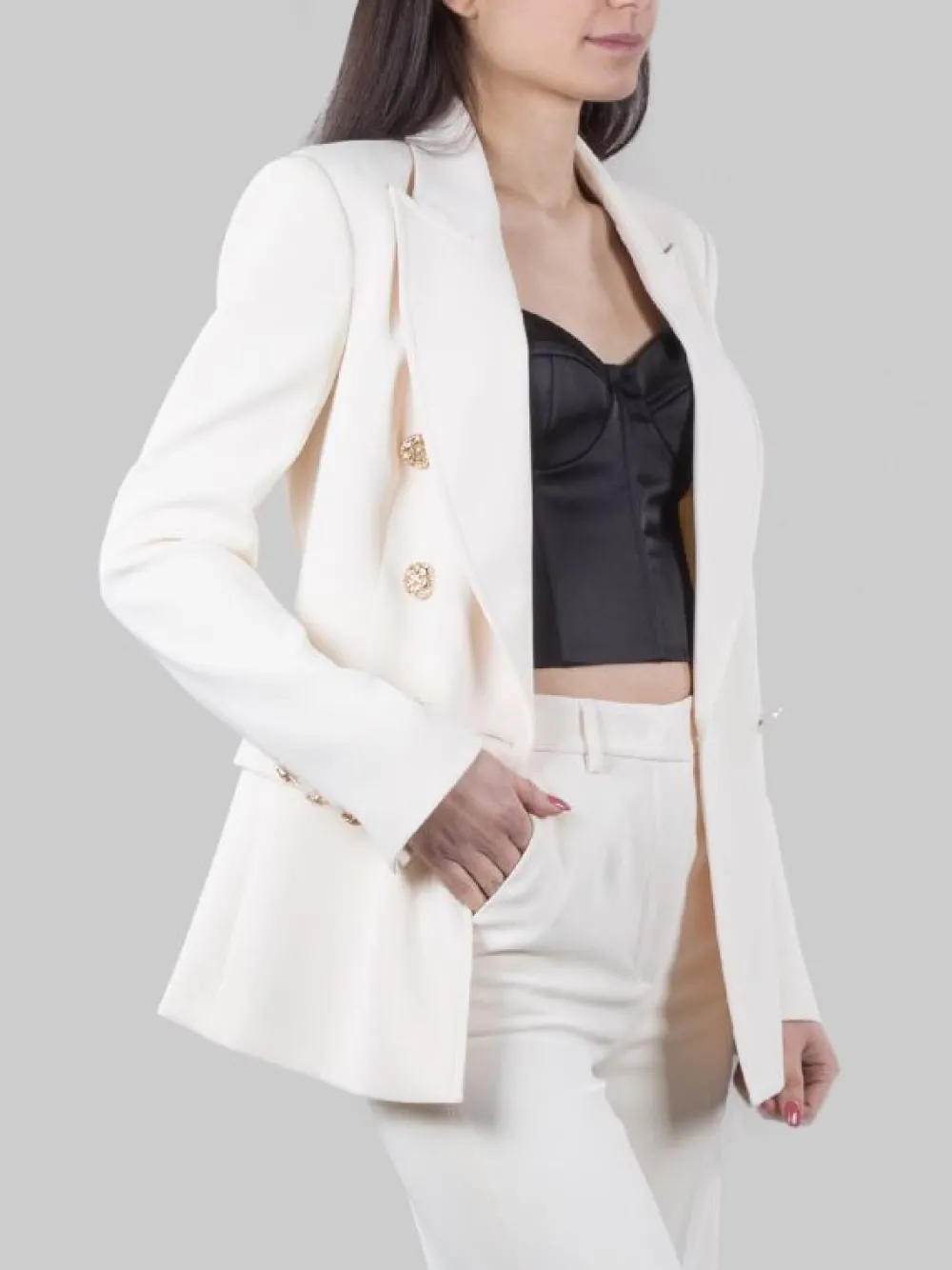 TAILLEUR CON GIACCA DOPPIOPETTO E PANTALONI VITA ALTA | HANITA Fashion
