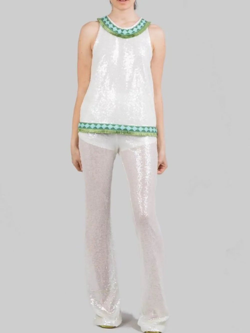 TOP SENZA MANICHE CON PAILLETTES E PROFILI DECORATI | PHO FIRENZE Clearance
