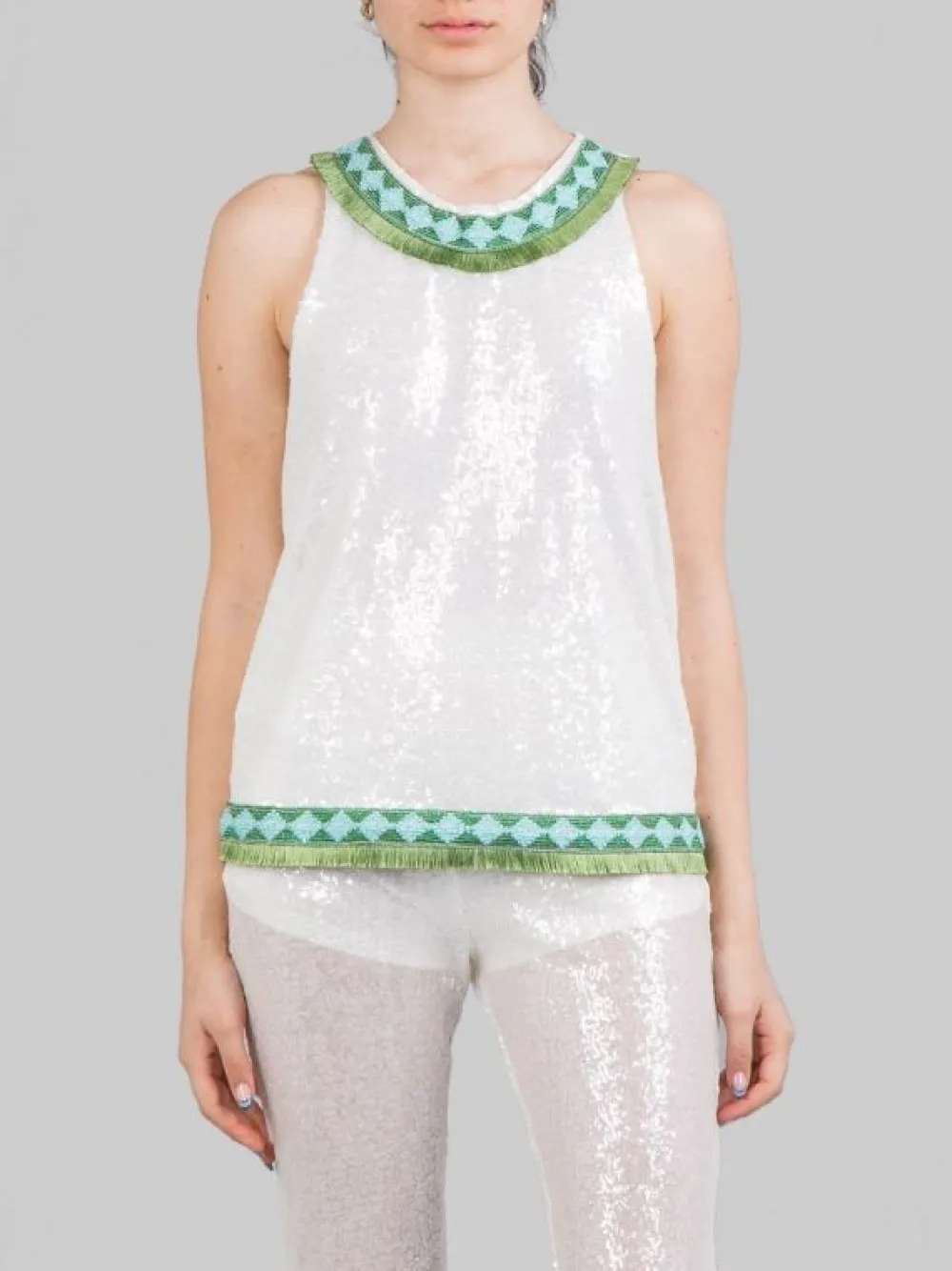 TOP SENZA MANICHE CON PAILLETTES E PROFILI DECORATI | PHO FIRENZE Clearance