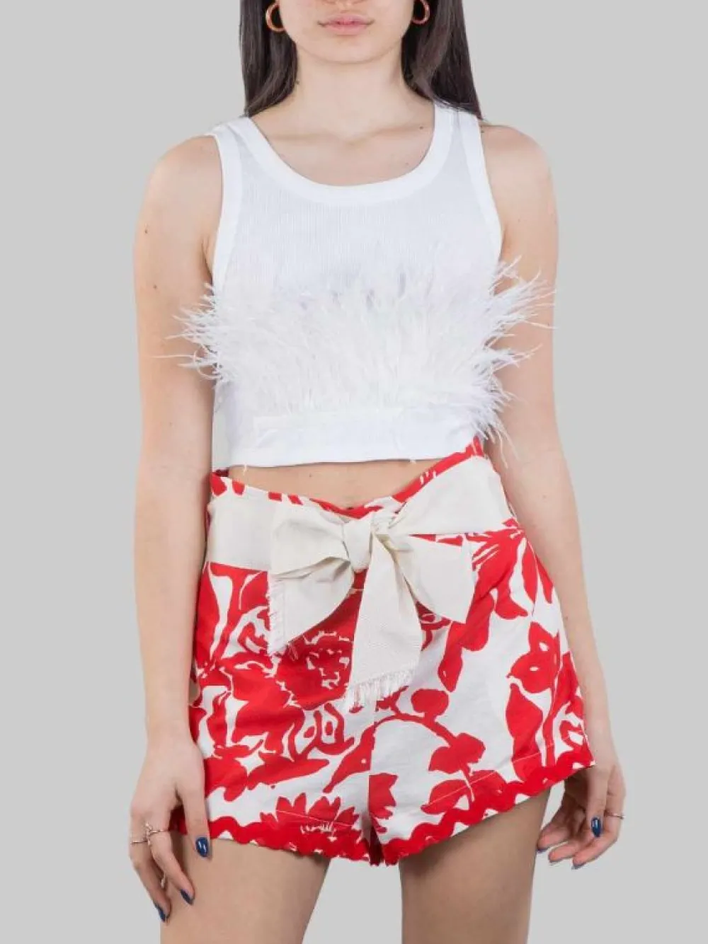 TOP CORTO SMANICATO CON PIUME DI STRUZZO | GINA GORGEOUS Clearance