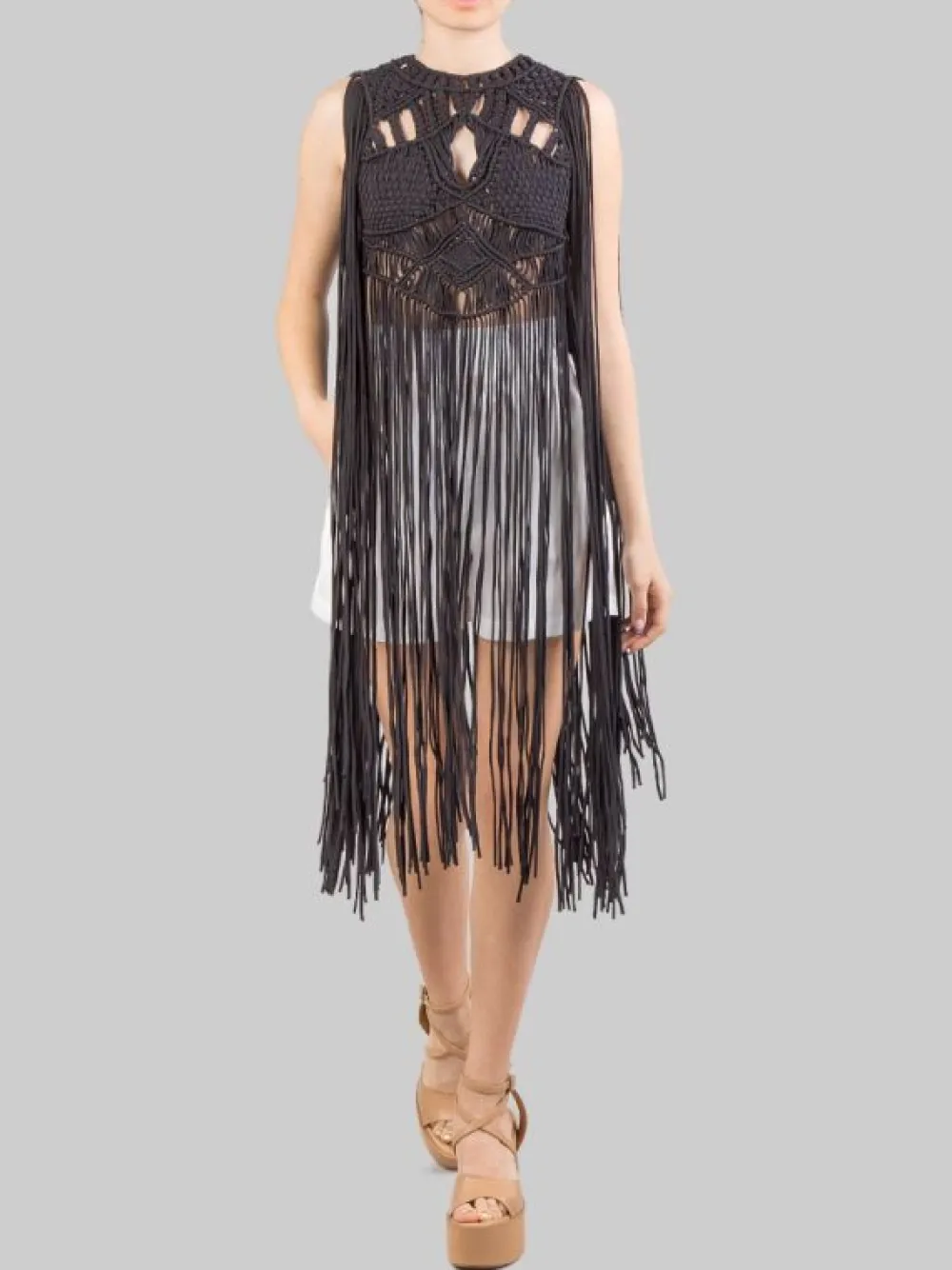 TOP IN COTONE INTRECCIATO CON LUNGHE FRANGE | PHO FIRENZE Discount