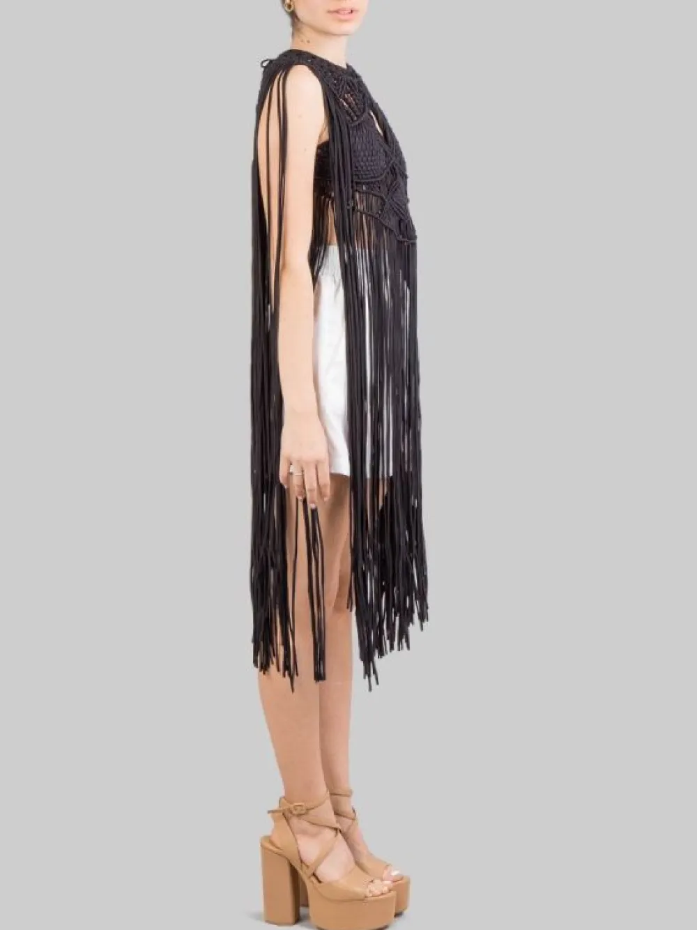 TOP IN COTONE INTRECCIATO CON LUNGHE FRANGE | PHO FIRENZE Discount