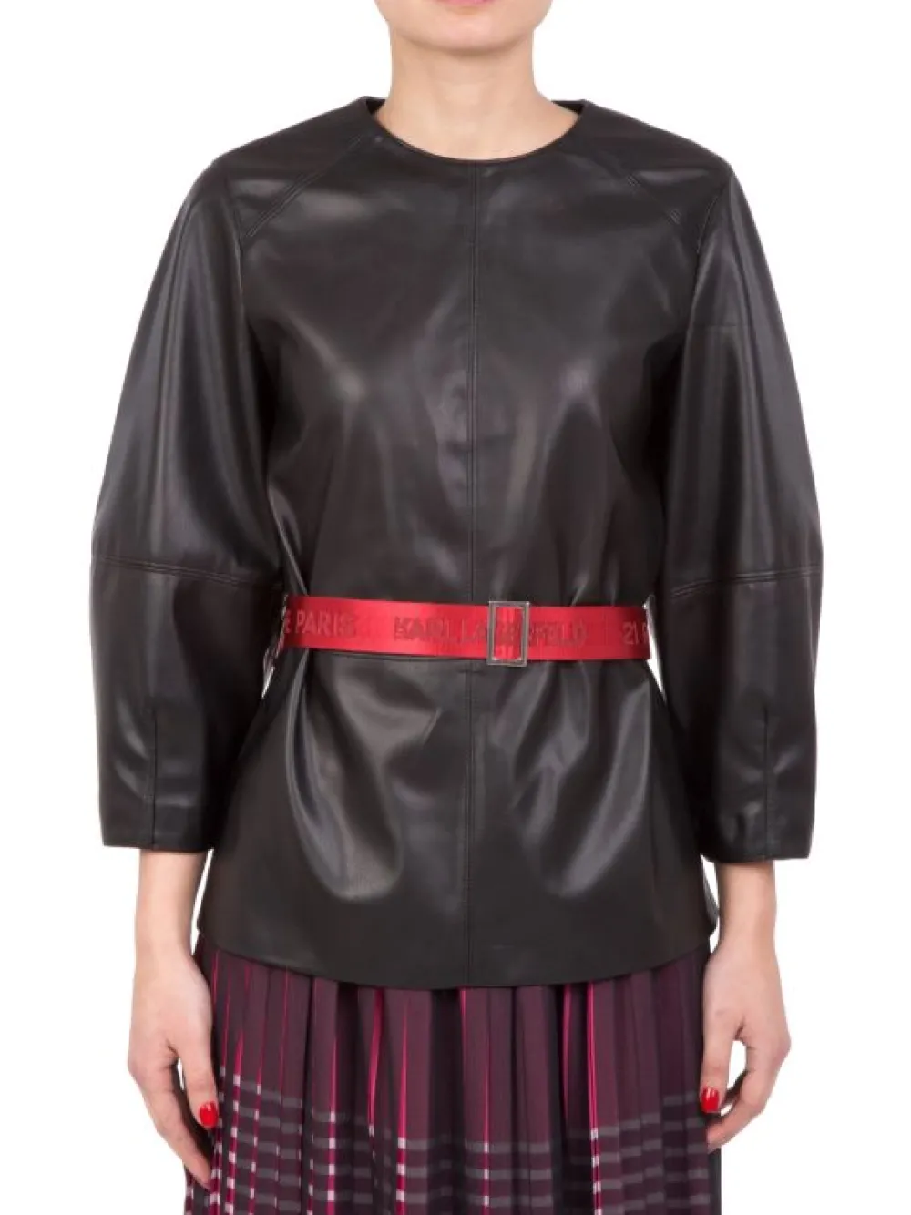 TOP IN ECOPELLE CON CINTURA IN VITA A CONTRASTO DI COLORE | KARL LAGERFELD Online
