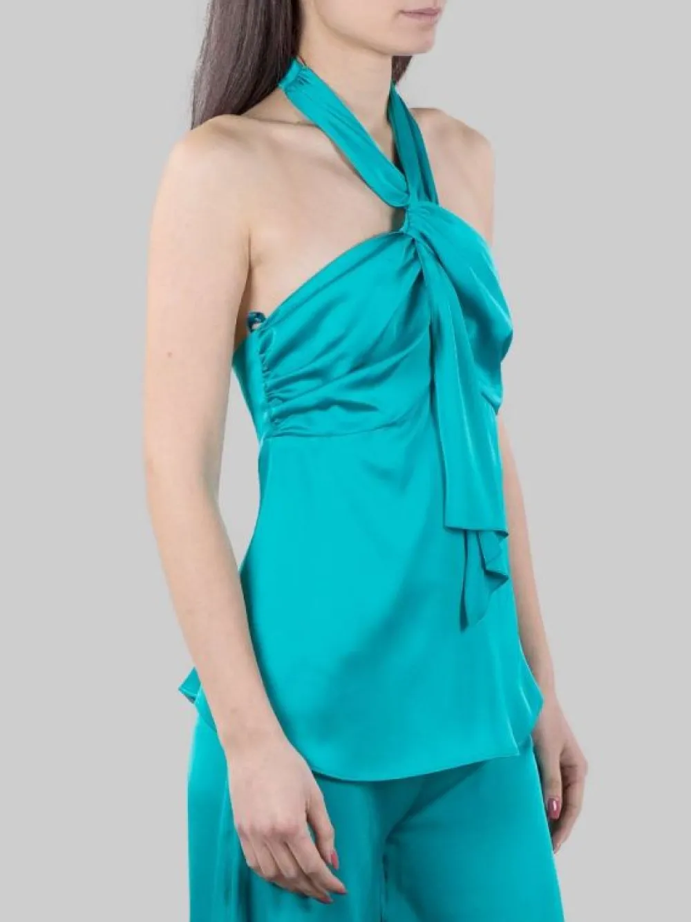 TOP VERDE IN RASO FLUIDO CON CHIUSURA AL COLLO | HANITA Best
