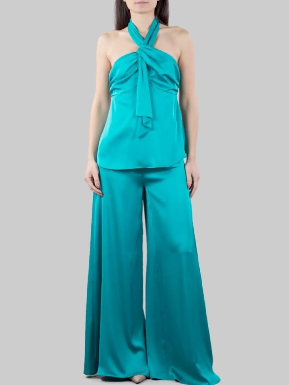 TOP VERDE IN RASO FLUIDO CON CHIUSURA AL COLLO | HANITA Best