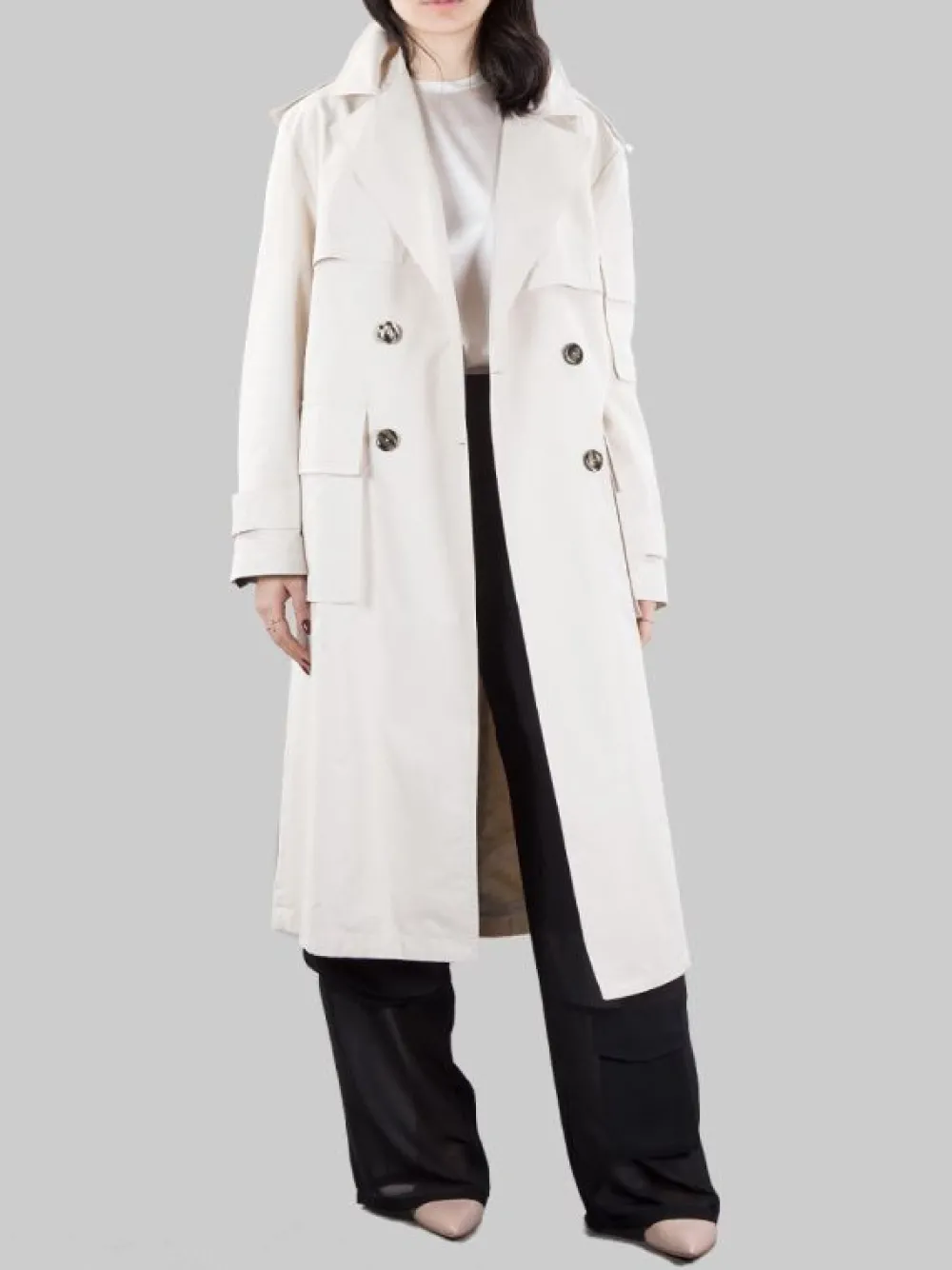 TRENCH TITANO IN COTONE TECNICO CON CINTURA | PINKO Discount
