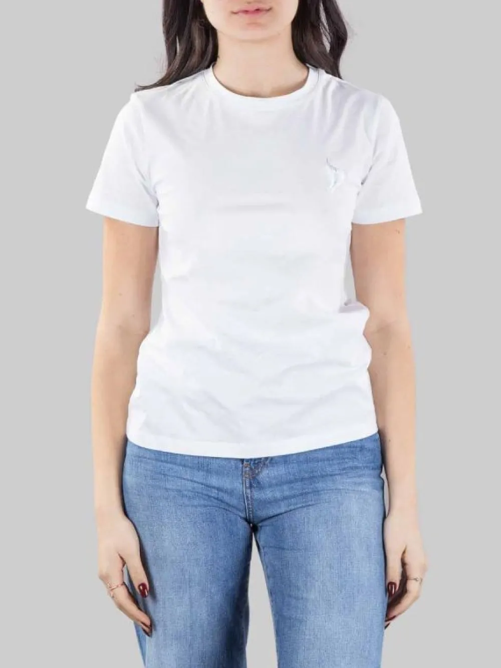 T-SHIRT BIANCA GIROCOLLO CON LOGO RICAMATO | DONDUP Best