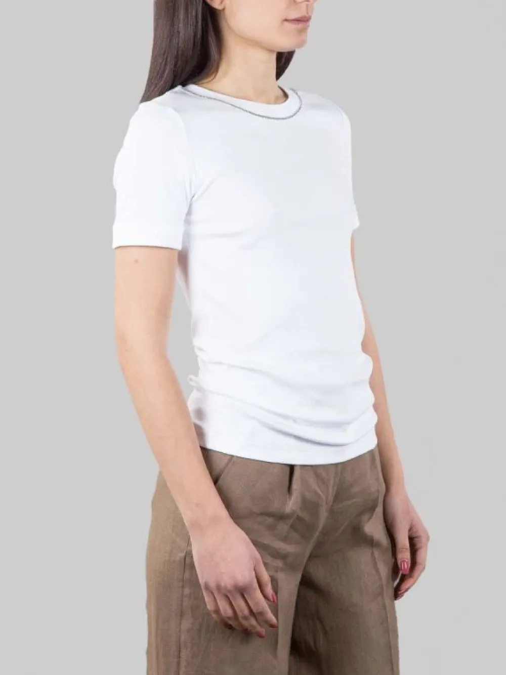 T-SHIRT BIANCA GIROCOLLO CON DETTAGLIO FILO DI PUNTI LUCE | PESERICO Best