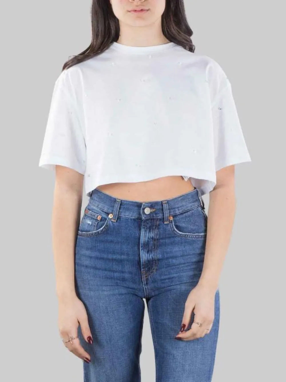 T-SHIRT CORTA BIANCA CON PUNTI LUCE | DONDUP Clearance