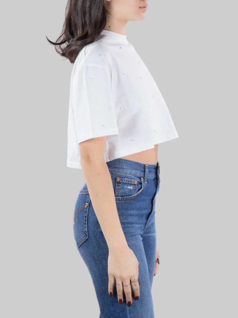 T-SHIRT CORTA BIANCA CON PUNTI LUCE | DONDUP Clearance