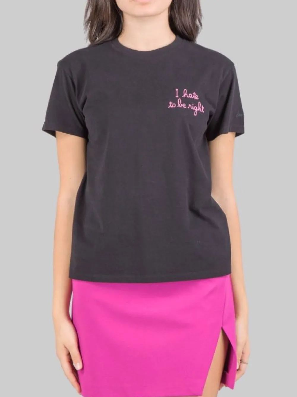 T-SHIRT EMILIE GIROCOLLO NERA CON GRAFICA "I HATE TO BE RIGHT"- | MC2 SAINT BARTH Best