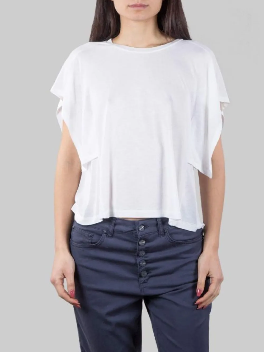 T-SHIRT GIROCOLLO BIANCA CON VOLANT | DONDUP Outlet