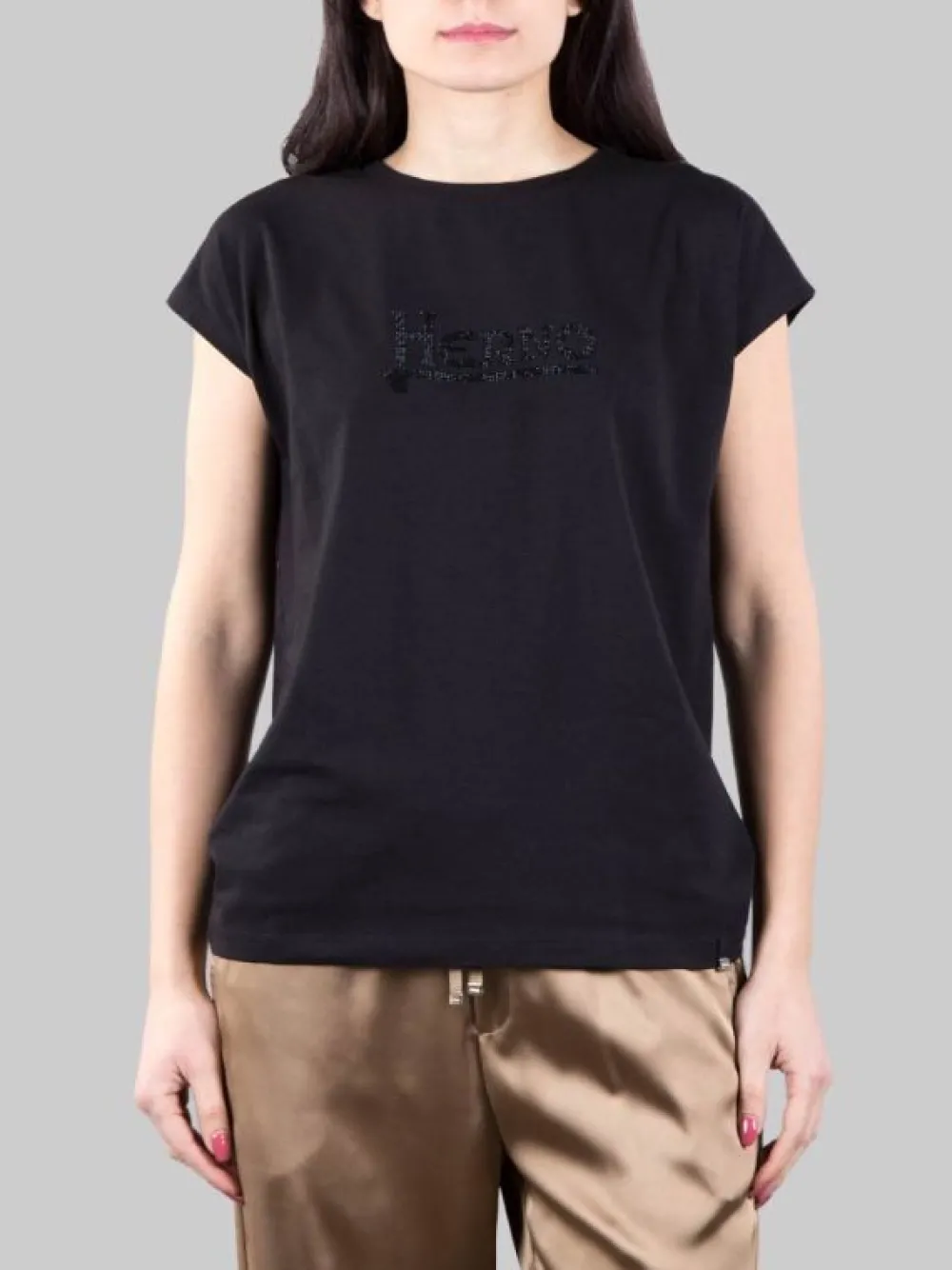 T-SHIRT NERA CON LOGO IN FULL STRASS | HERNO Hot