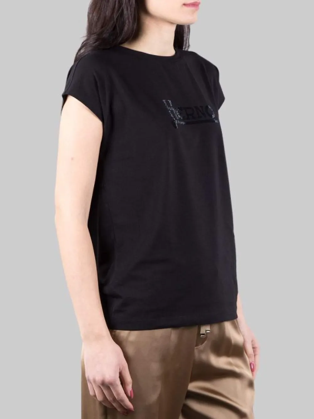 T-SHIRT NERA CON LOGO IN FULL STRASS | HERNO Hot